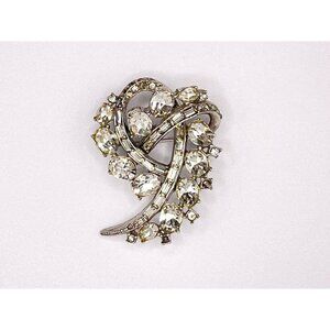 Vtg Rhinestone Brooch Baguette Round Oval Cut Crystals Huge Stunning 1940s Pin